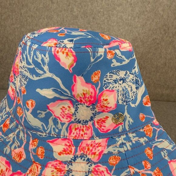 Lilly Pulitzer Blue Floral Reversible Bucket Sun Hat UPF 50 Bahamian Rhapsody - Picture 4 of 11